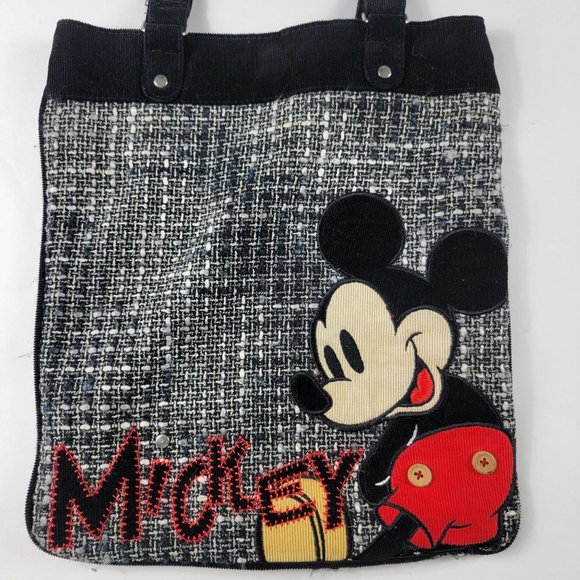 Disneyland Embroidered Mickey Mouse Black Tweed Tote Bag Book Bag - Picture 3 of 11